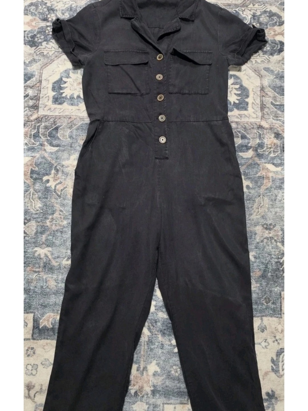 Sanctuary Black Short-Sleeve Button-Front Jumpsuit Sz LARGE